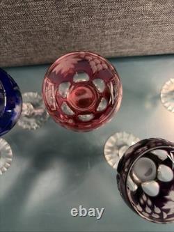 Set Of 6 Nachtmann Traube Cut to Clear Crystal Cordial Glasses Multicolor 5.25