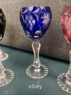Set Of 6 Nachtmann Traube Cut to Clear Crystal Cordial Glasses Multicolor 5.25