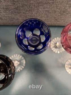 Set Of 6 Nachtmann Traube Cut to Clear Crystal Cordial Glasses Multicolor 5.25