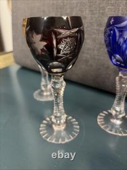 Set Of 6 Nachtmann Traube Cut to Clear Crystal Cordial Glasses Multicolor 5.25