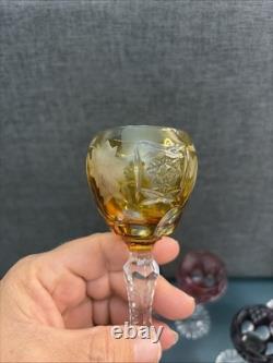 Set Of 6 Nachtmann Traube Cut to Clear Crystal Cordial Glasses Multicolor 5.25