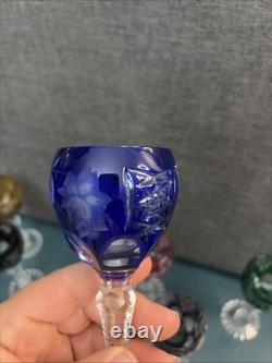 Set Of 6 Nachtmann Traube Cut to Clear Crystal Cordial Glasses Multicolor 5.25