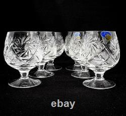 Set Of 6 Russian Cut Crystal Snifter Glasses 5 Oz, USSR Soviet Cognac Goblet