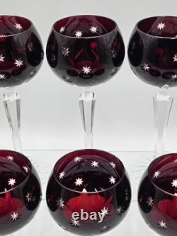 Set Of 6 Vintage Ajka Marsala Ruby Red Cut To Clear Crystal Hock Wine Glass
