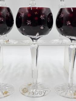 Set Of 6 Vintage Ajka Marsala Ruby Red Cut To Clear Crystal Hock Wine Glass