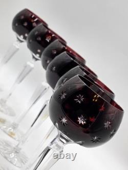 Set Of 6 Vintage Ajka Marsala Ruby Red Cut To Clear Crystal Hock Wine Glass