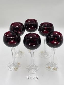 Set Of 6 Vintage Ajka Marsala Ruby Red Cut To Clear Crystal Hock Wine Glass