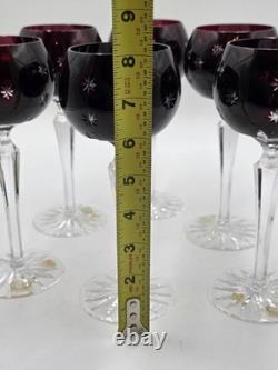 Set Of 6 Vintage Ajka Marsala Ruby Red Cut To Clear Crystal Hock Wine Glass