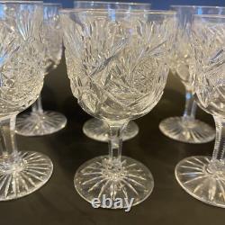 Set Of 7 American Brilliant Cut Glass/crystal Water/Wine Goblets/ Libbey