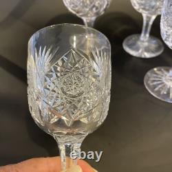 Set Of 7 American Brilliant Cut Glass/crystal Water/Wine Goblets/ Libbey