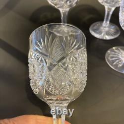 Set Of 7 American Brilliant Cut Glass/crystal Water/Wine Goblets/ Libbey