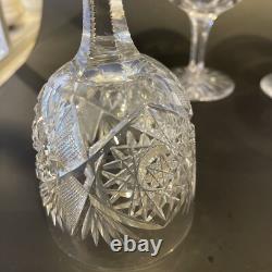Set Of 7 American Brilliant Cut Glass/crystal Water/Wine Goblets/ Libbey