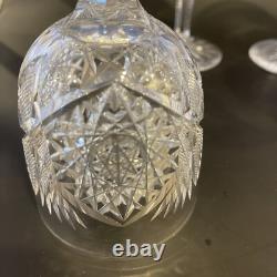 Set Of 7 American Brilliant Cut Glass/crystal Water/Wine Goblets/ Libbey