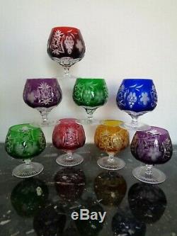 Set Of 8 Ajka Marsala Cut To Clear Crystal Brandy Snifter Glasses Hungary