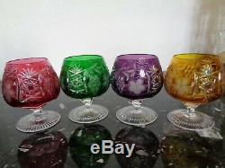 Set Of 8 Ajka Marsala Cut To Clear Crystal Brandy Snifter Glasses Hungary