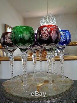 Set Of 8 Ajka Marsala Cut To Clear Crystal Wine Goblet Glasses 8 1/4 Tall