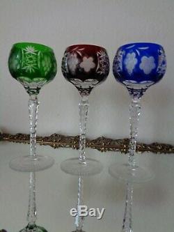 Set Of 8 Ajka Marsala Cut To Clear Crystal Wine Goblet Glasses 8 1/4 Tall