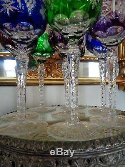 Set Of 8 Ajka Marsala Cut To Clear Crystal Wine Goblet Glasses 8 1/4 Tall