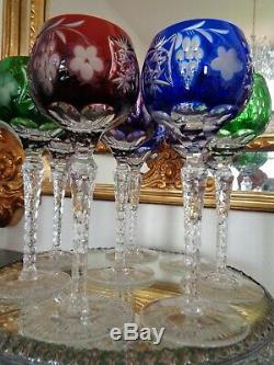 Set Of 8 Ajka Marsala Cut To Clear Crystal Wine Goblet Glasses 8 1/4 Tall