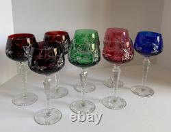 Set Of 8 Bohemian Czech Cut To Clear Crystal Hock Wine Glasses Goblets 8