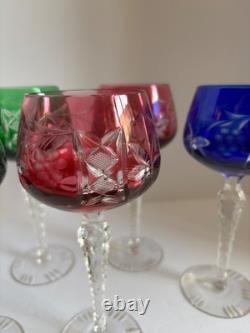 Set Of 8 Bohemian Czech Cut To Clear Crystal Hock Wine Glasses Goblets 8
