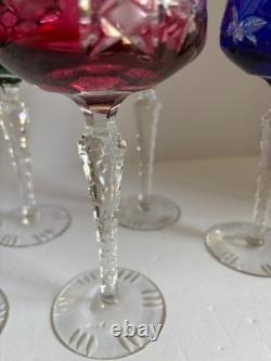 Set Of 8 Bohemian Czech Cut To Clear Crystal Hock Wine Glasses Goblets 8