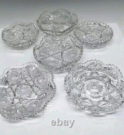 Set Of Six Sparkling Antique American Brilliant Cut Crystal Serving Dishes