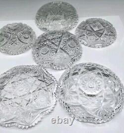 Set Of Six Sparkling Antique American Brilliant Cut Crystal Serving Dishes