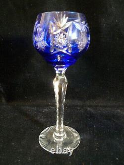 Set Of Three Vintage Nachtmann German Cobalt Blue Cut Crystal Glass Wine Goblets