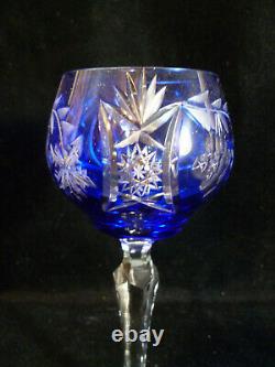 Set Of Three Vintage Nachtmann German Cobalt Blue Cut Crystal Glass Wine Goblets