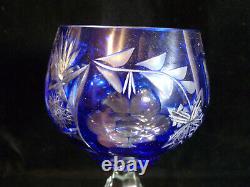 Set Of Three Vintage Nachtmann German Cobalt Blue Cut Crystal Glass Wine Goblets