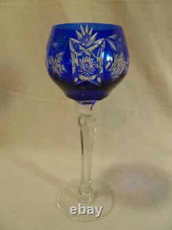 Set Of Three Vintage Nachtmann German Cobalt Blue Cut Crystal Glass Wine Goblets