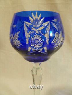 Set Of Three Vintage Nachtmann German Cobalt Blue Cut Crystal Glass Wine Goblets