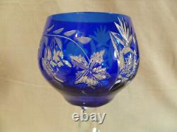 Set Of Three Vintage Nachtmann German Cobalt Blue Cut Crystal Glass Wine Goblets