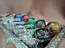 Set for 6 Vintage Multicolor Cut to Clear Crystal Liquer Glasses