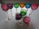 Set for 9 Vintage Multicolor Cut to Clear Crystal Liquer Glasses