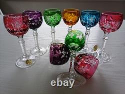 Set for 9 Vintage Multicolor Cut to Clear Crystal Liquer Glasses