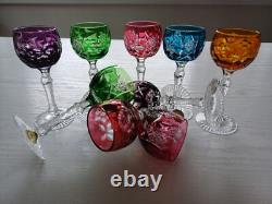 Set for 9 Vintage Multicolor Cut to Clear Crystal Liquer Glasses
