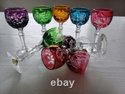Set for 9 Vintage Multicolor Cut to Clear Crystal Liquer Glasses