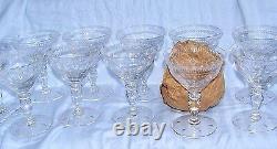 Set of 10 Hawkes Crystal Cut Glass Champagne Sherbet Wine Goblet Glasses Signed