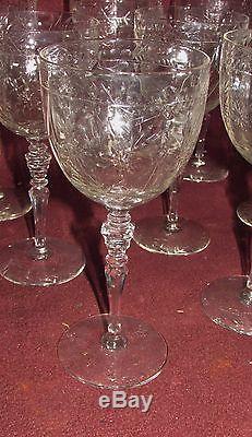 Set of 12 Old or Antique Cut Crystal Wine Glasses