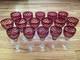 Set of 16 Cranberry Cut to Clear Crystal Wine/Cordial Glasses 3 Sizes Hand Blown
