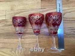 Set of 16 Cranberry Cut to Clear Crystal Wine/Cordial Glasses 3 Sizes Hand Blown