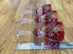 Set of 16 Cranberry Cut to Clear Crystal Wine/Cordial Glasses 3 Sizes Hand Blown
