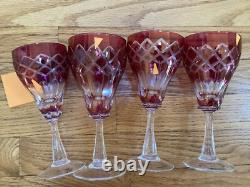 Set of 16 Cranberry Cut to Clear Crystal Wine/Cordial Glasses 3 Sizes Hand Blown