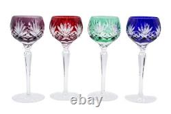 Set of 4 AJKA CAROLINE Multicolor Fine Cut Crystal Hock Wine Glasses