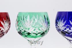 Set of 4 AJKA CAROLINE Multicolor Fine Cut Crystal Hock Wine Glasses