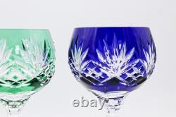 Set of 4 AJKA CAROLINE Multicolor Fine Cut Crystal Hock Wine Glasses
