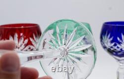 Set of 4 AJKA CAROLINE Multicolor Fine Cut Crystal Hock Wine Glasses
