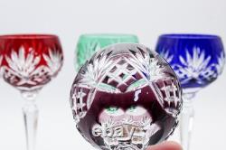 Set of 4 AJKA CAROLINE Multicolor Fine Cut Crystal Hock Wine Glasses